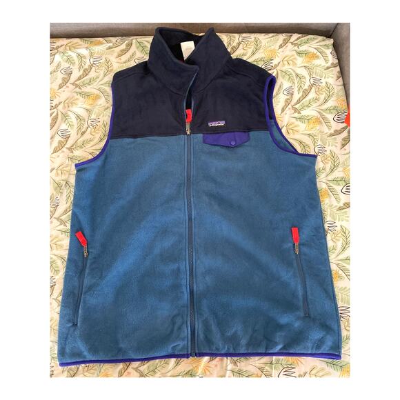 Patagonia Synchilla Lightweight Snap T Vest Sz XXL Glass Blue Red - Picture 1 of 4